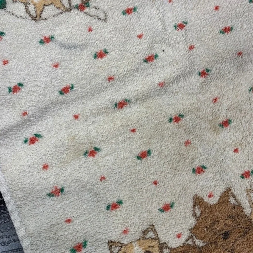 Vintage Cat Kittens Hand Towel Fringed 100% Cotton Made in USA Cottagecore